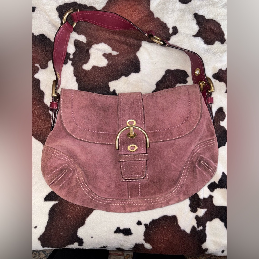 Elegant Suede Shoulder Bag in Mauve by Coach